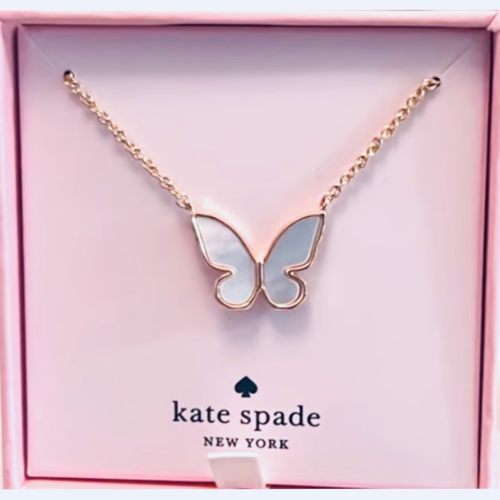 NWT Kate Spade Gold Plated Mother of Pearl All A Flutter Butterfly Necklace